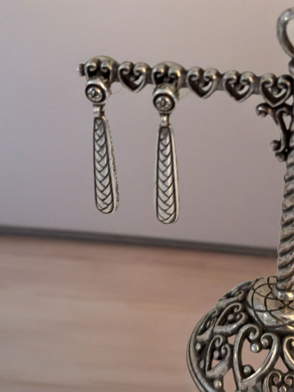 Brighton Bar Silver Post Drop Earrings weave pattern Andorra Brighton Set